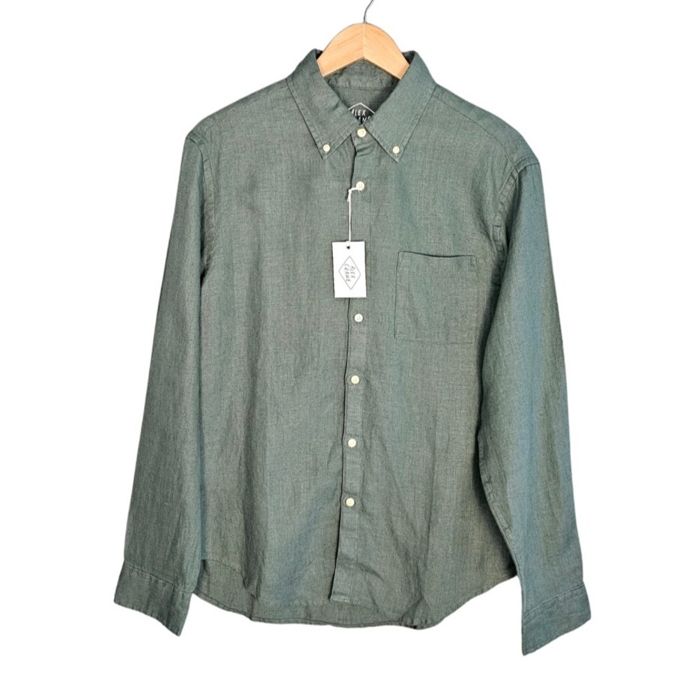 Alex Crane Linen Shirt Mens L Green 100% Linen Button Down NWT Long Sleeve
